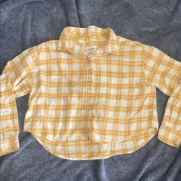 American Eagle Yellow Plaid Shirt - Picture 1 of 7